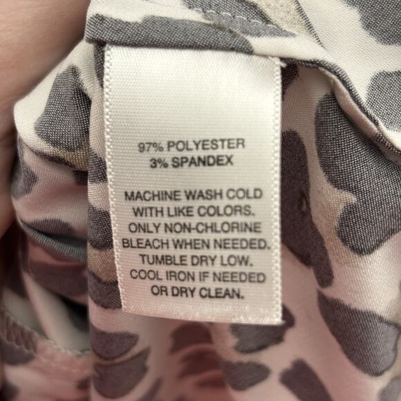 WHBM Stretch Leopard Animal Print Button Up Blouse Roll Tab Sleeve Size 10 - Picture 6 of 6